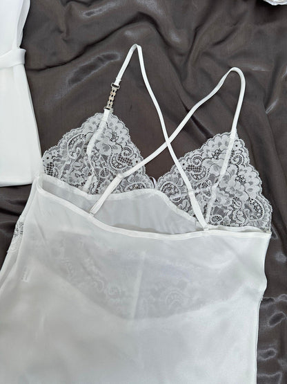 White Love Night Suit & Bra Penty Set Combo for Women's