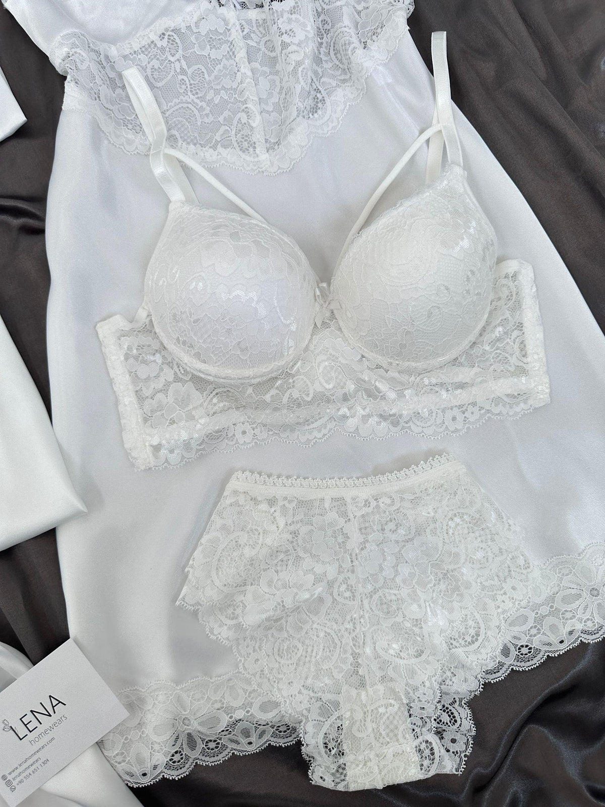 White Love Night Suit & Bra Penty Set Combo for Women's