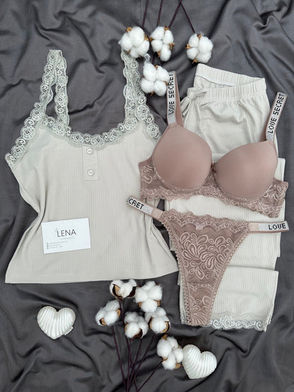 Grey Francis Four-Piece Pajama & Lingerie Set
