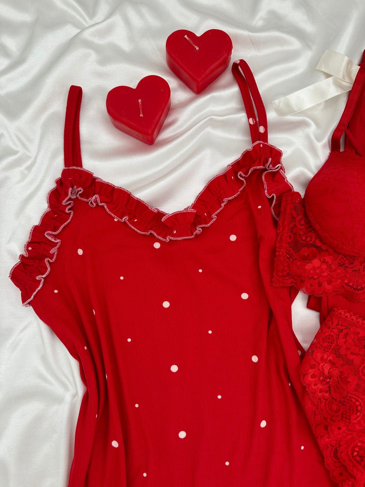 Red Polka Dots Four-Piece Strappy Pajama Set