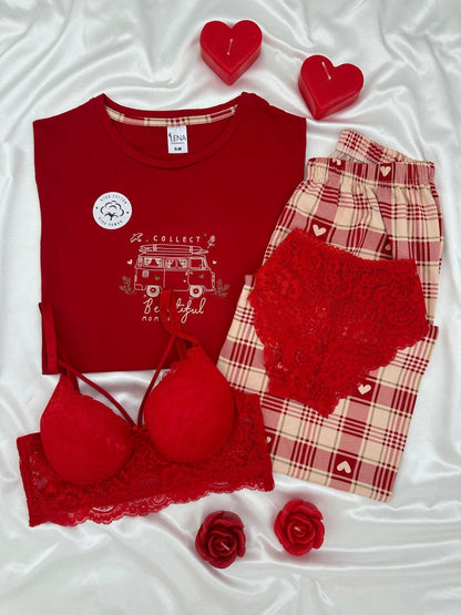 Red Collect 100% Cotton Pajama & Lingerie Set