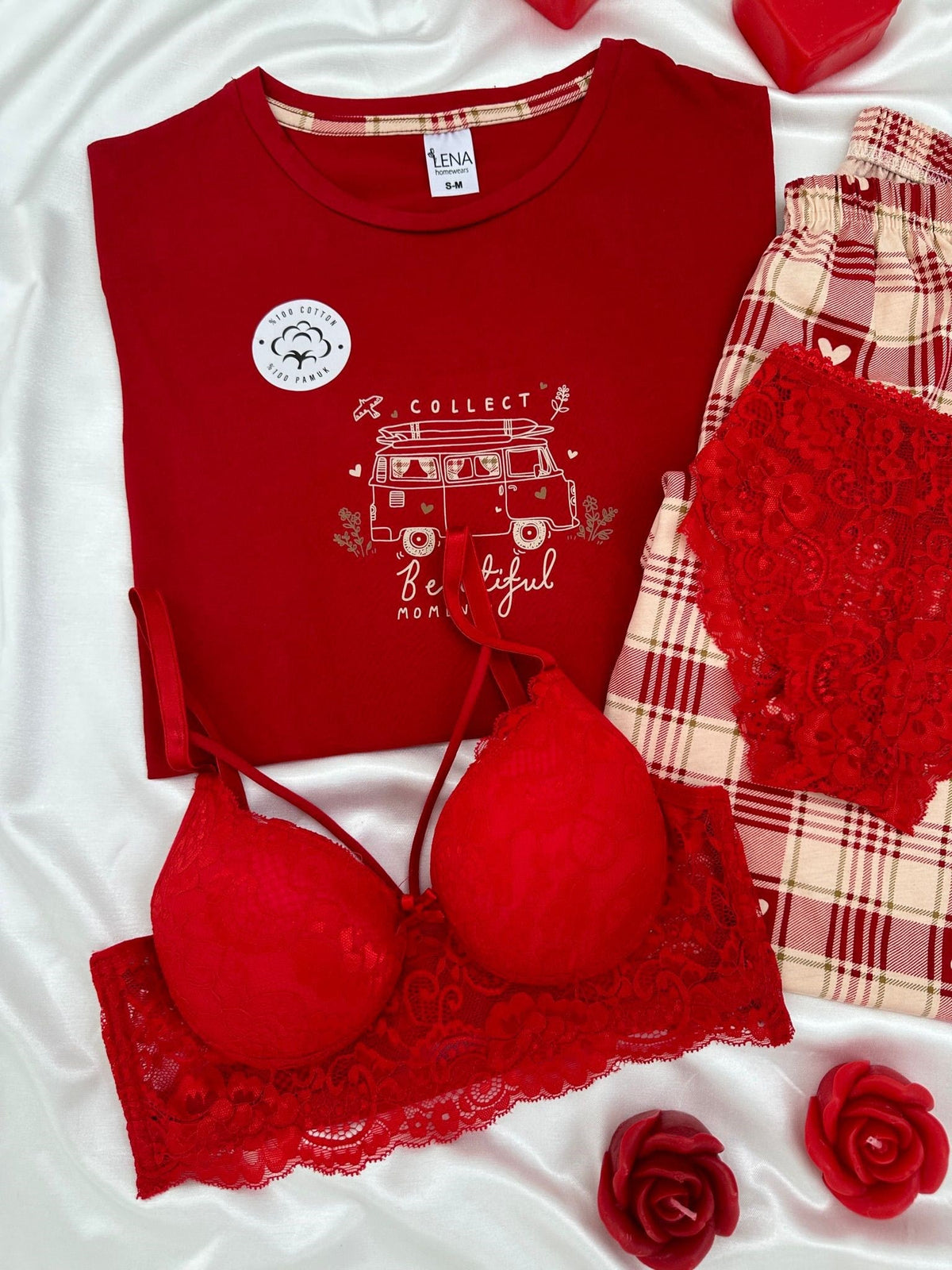 Red Collect 100% Cotton Pajama & Lingerie Set