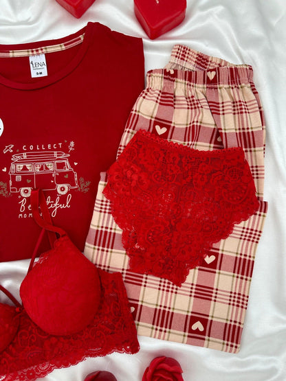 Red Collect 100% Cotton Pajama & Lingerie Set