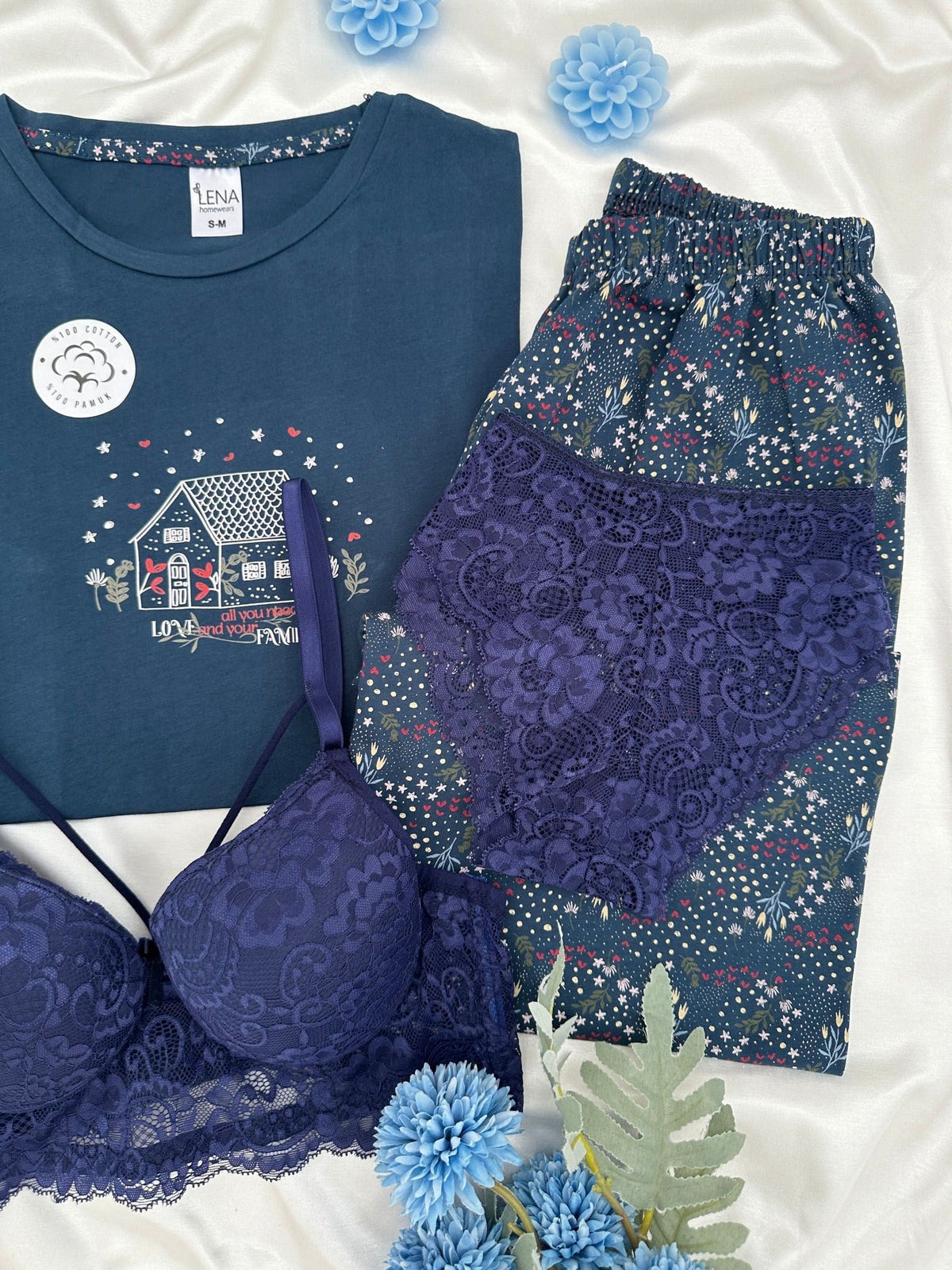 Navy Blue House 100% Cotton Pajama & Lingerie Set