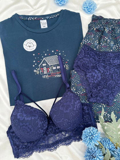 Navy Blue House 100% Cotton Pajama & Lingerie Set