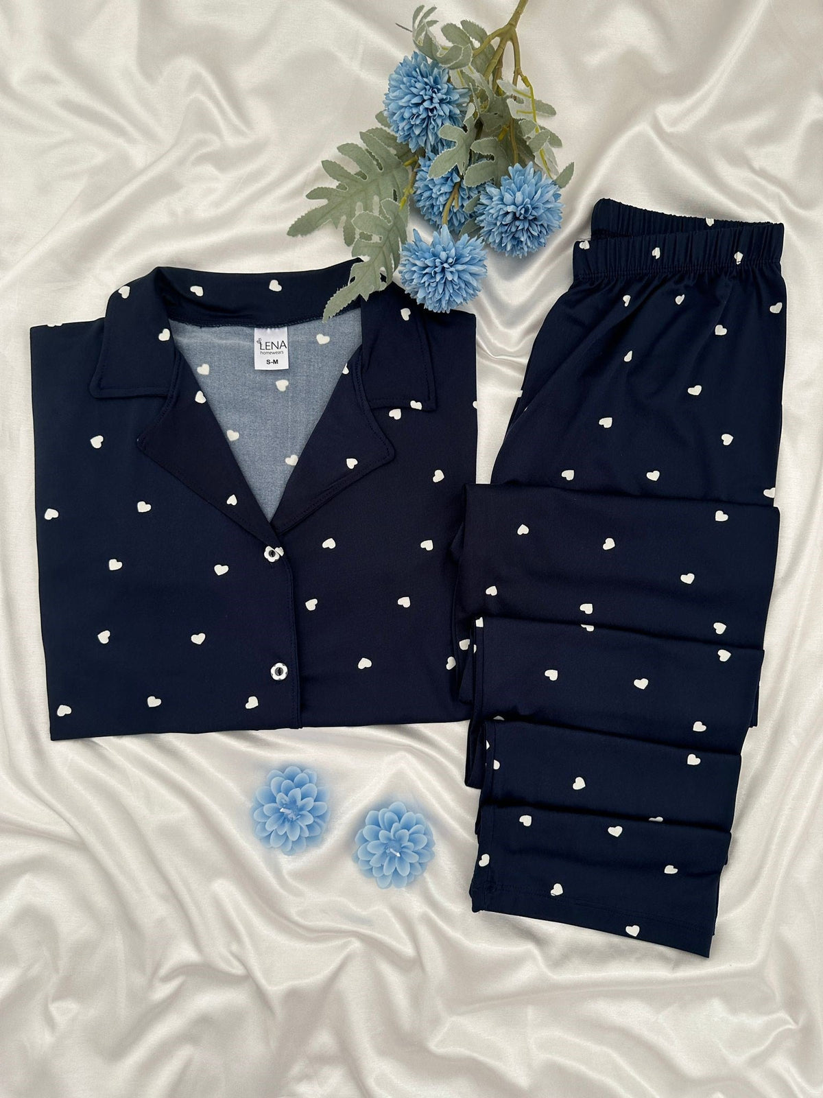 Navy Blue Heart-Shaped Milan 6-Piece Pajama & Lingerie Set
