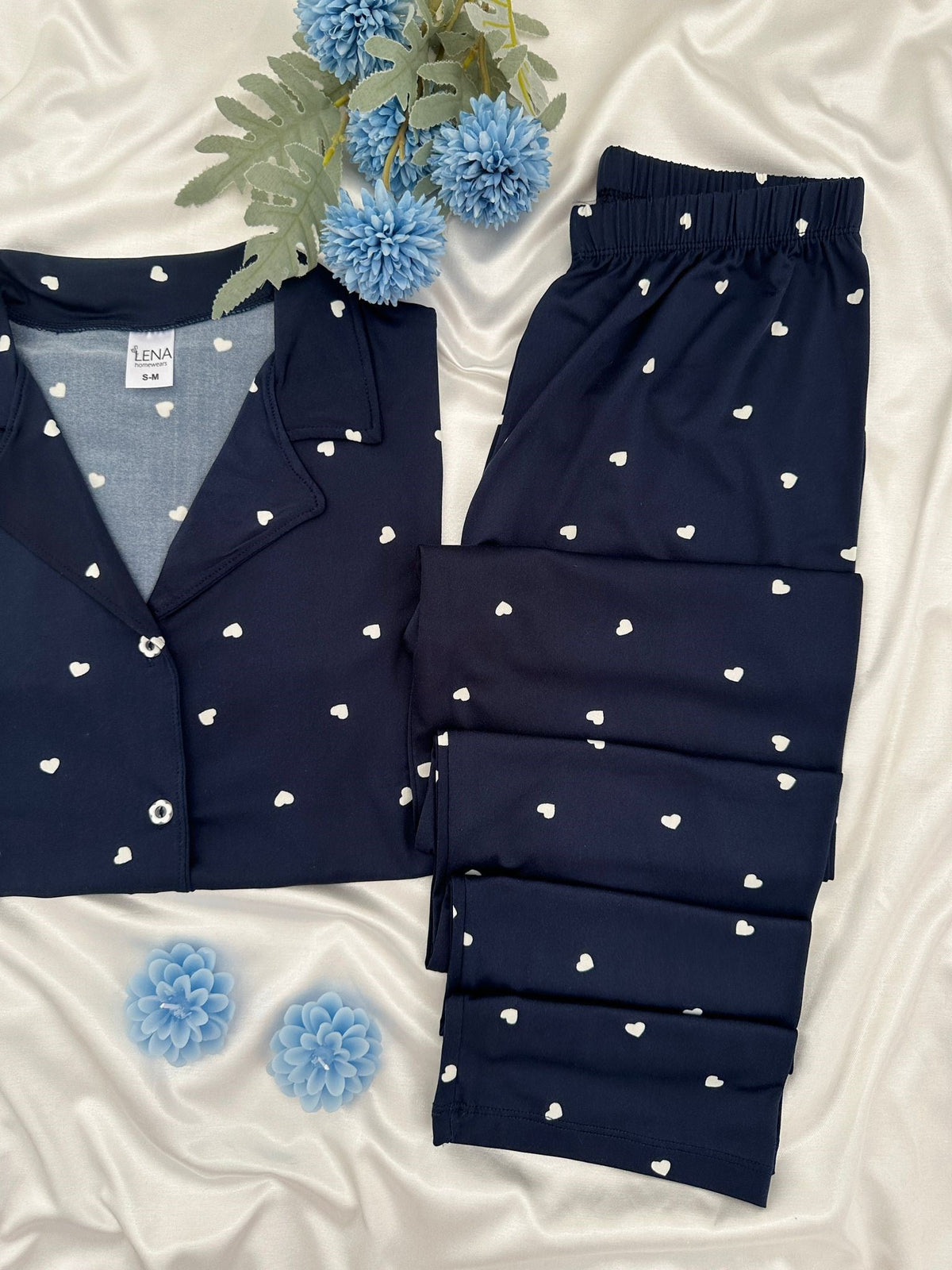 Navy Blue Heart-Shaped Milan 6-Piece Pajama & Lingerie Set