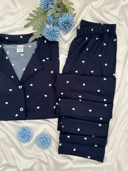 Navy Blue Heart-Shaped Milan 6-Piece Pajama & Lingerie Set