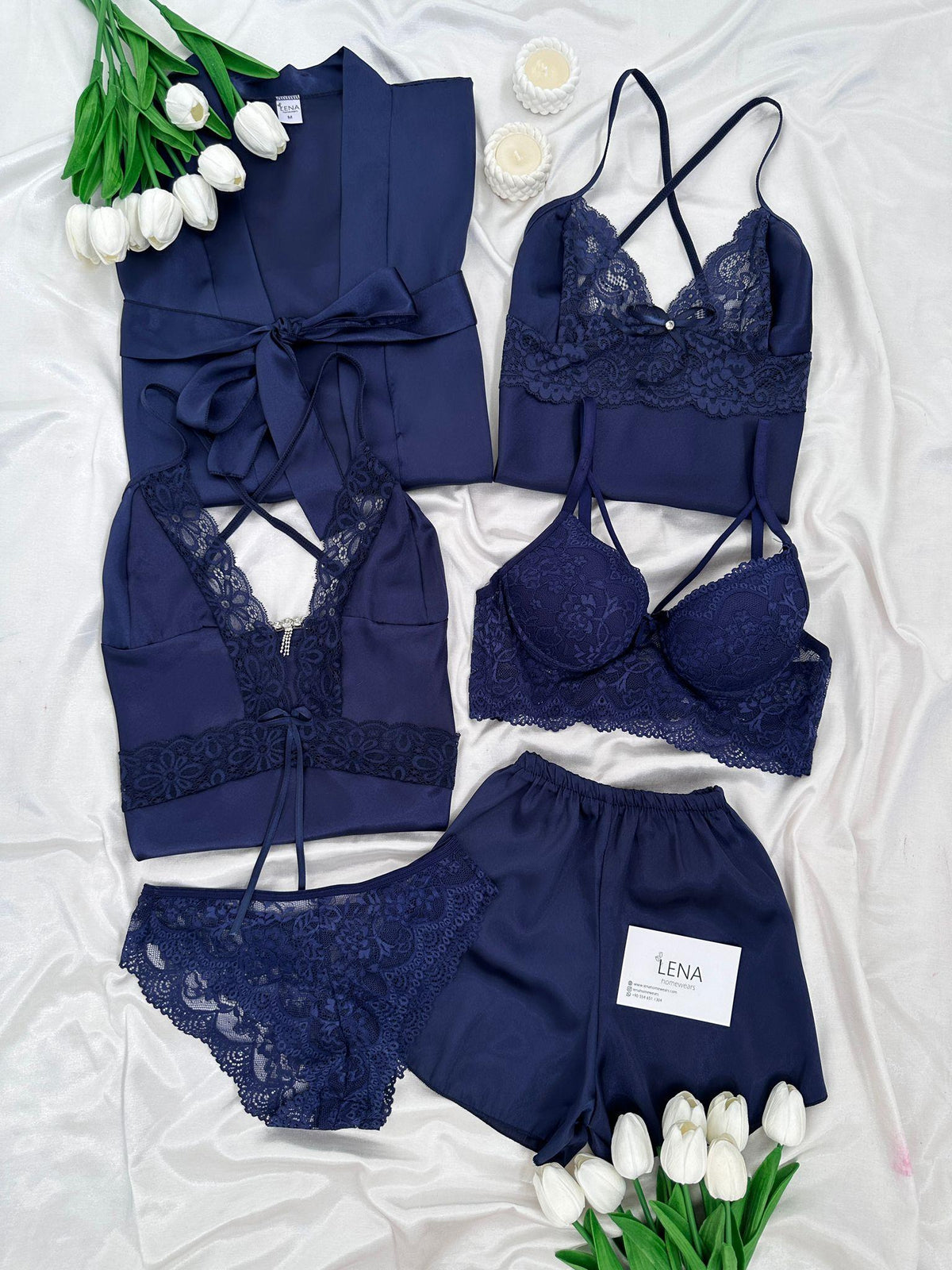 Navy Blue Love Night Suit & Bra Penty Set Combo for Women's