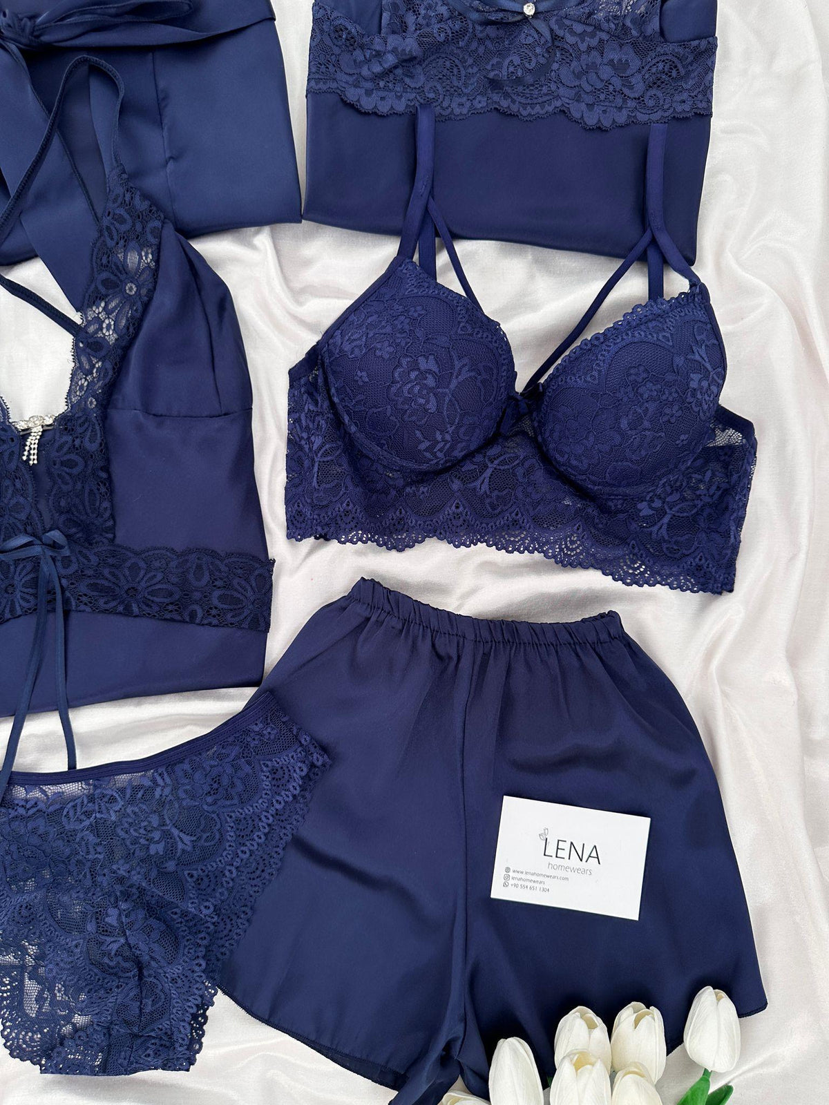 Navy Blue Love Night Suit & Bra Penty Set Combo for Women's