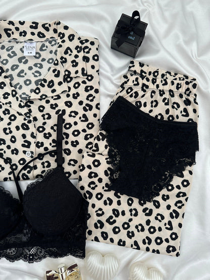 Leopard Print Four-Piece Short-Sleeved Pajama Set