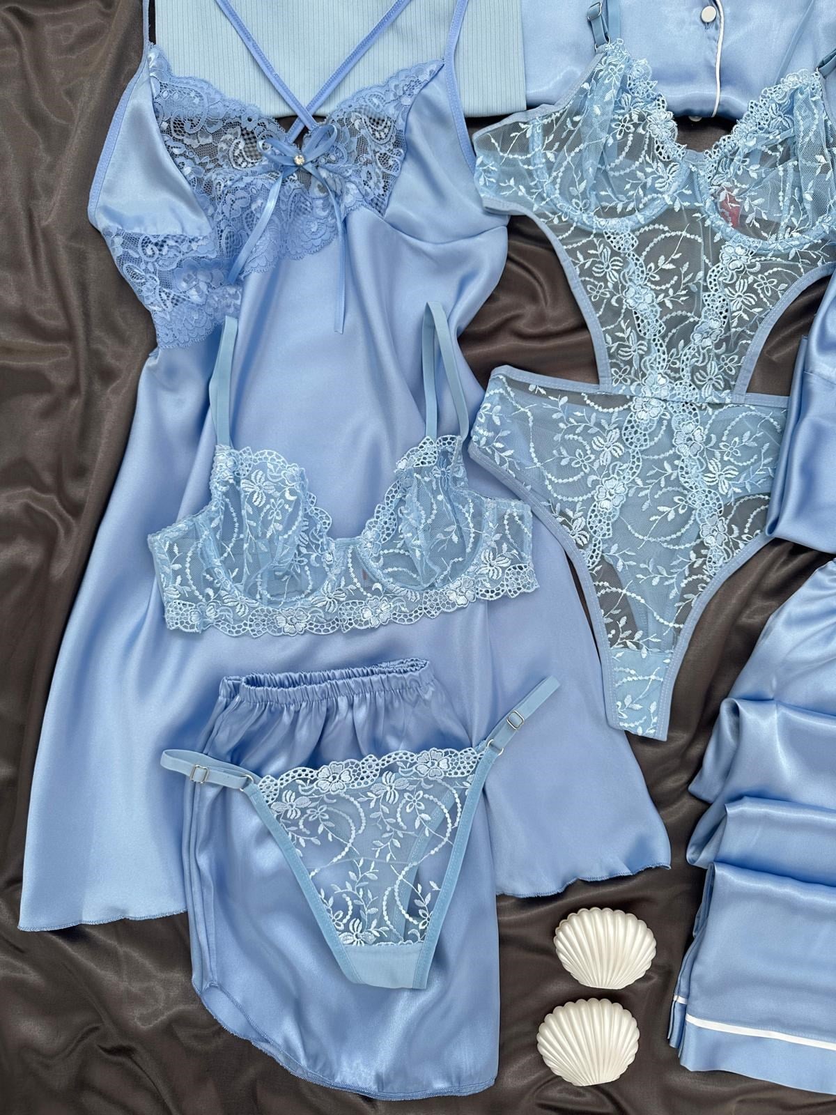Women's Deep Blue Nightwear & Bra Panty Set