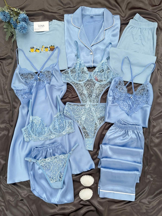 Women's Deep Blue Nightwear & Bra Panty Set
