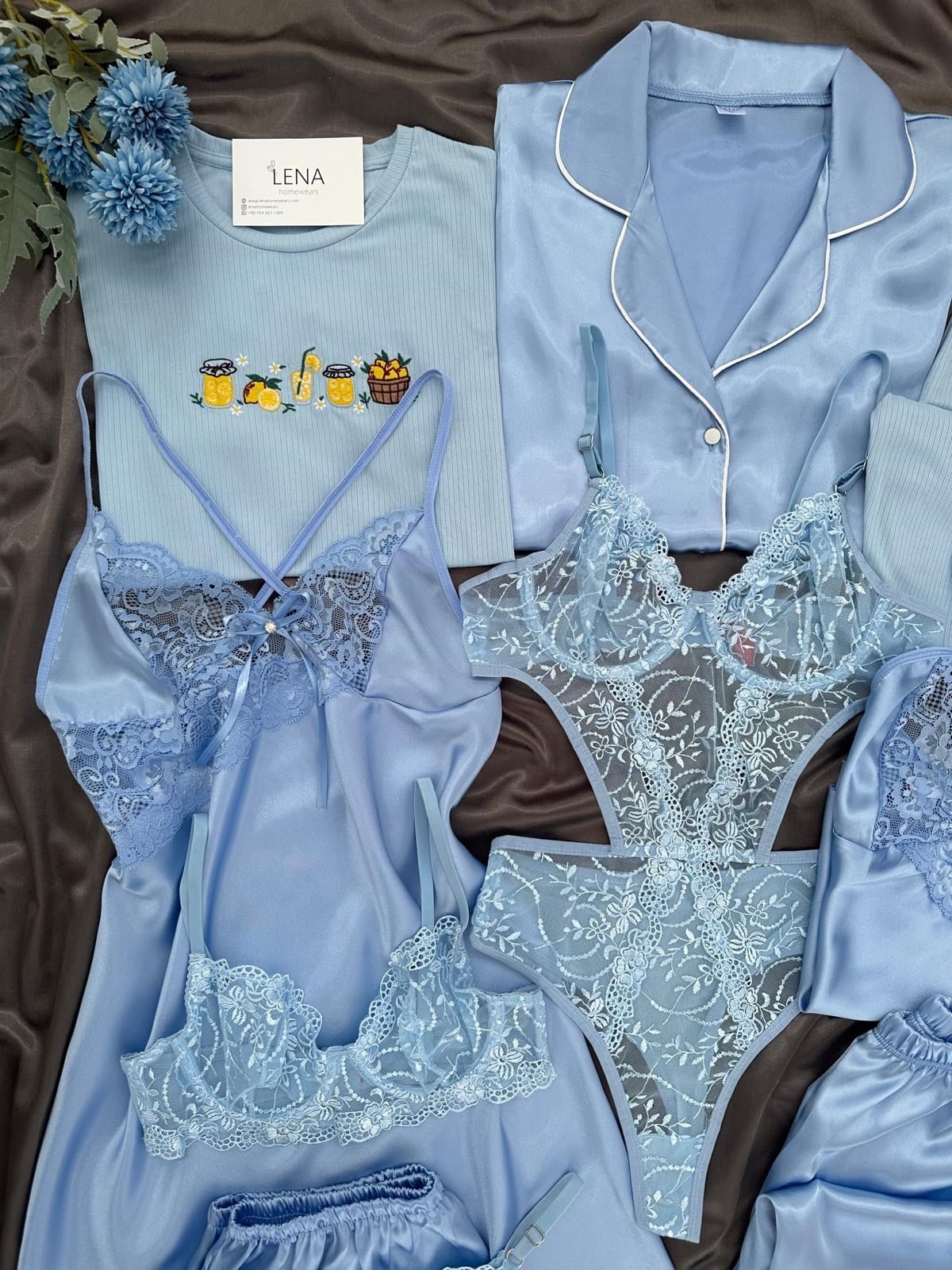 Women's Deep Blue Nightwear & Bra Panty Set