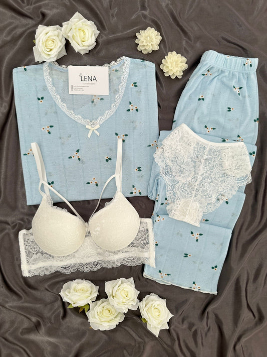 Blue Daisy Six-Piece Pajama Set Combo For Women