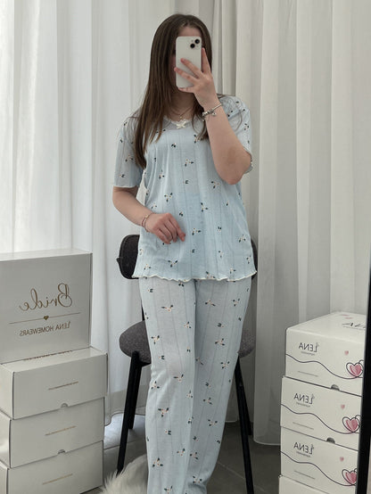 Blue Daisy Six-Piece Pajama Set Combo For Women