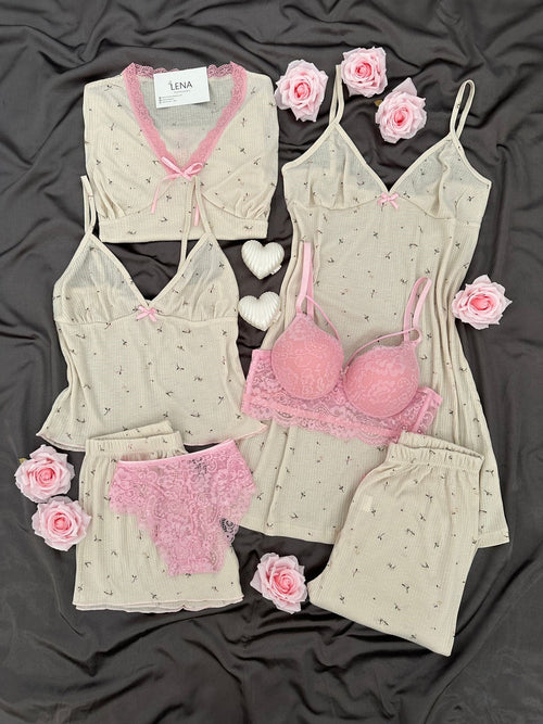 Mini Flowers 7-Piece Pajama & Lingerie Set