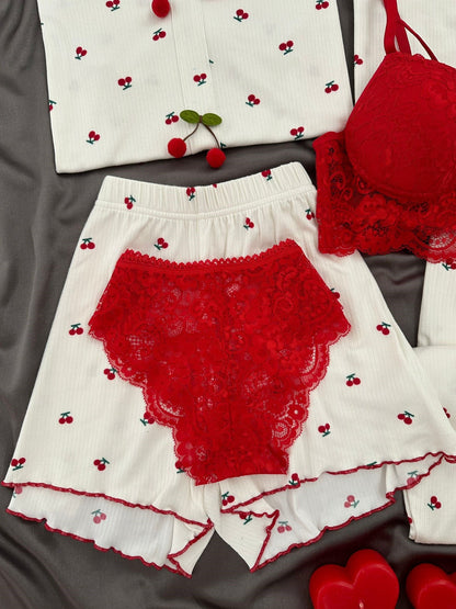 Tiny Cherry Patterned 6-Piece & Pajama Set