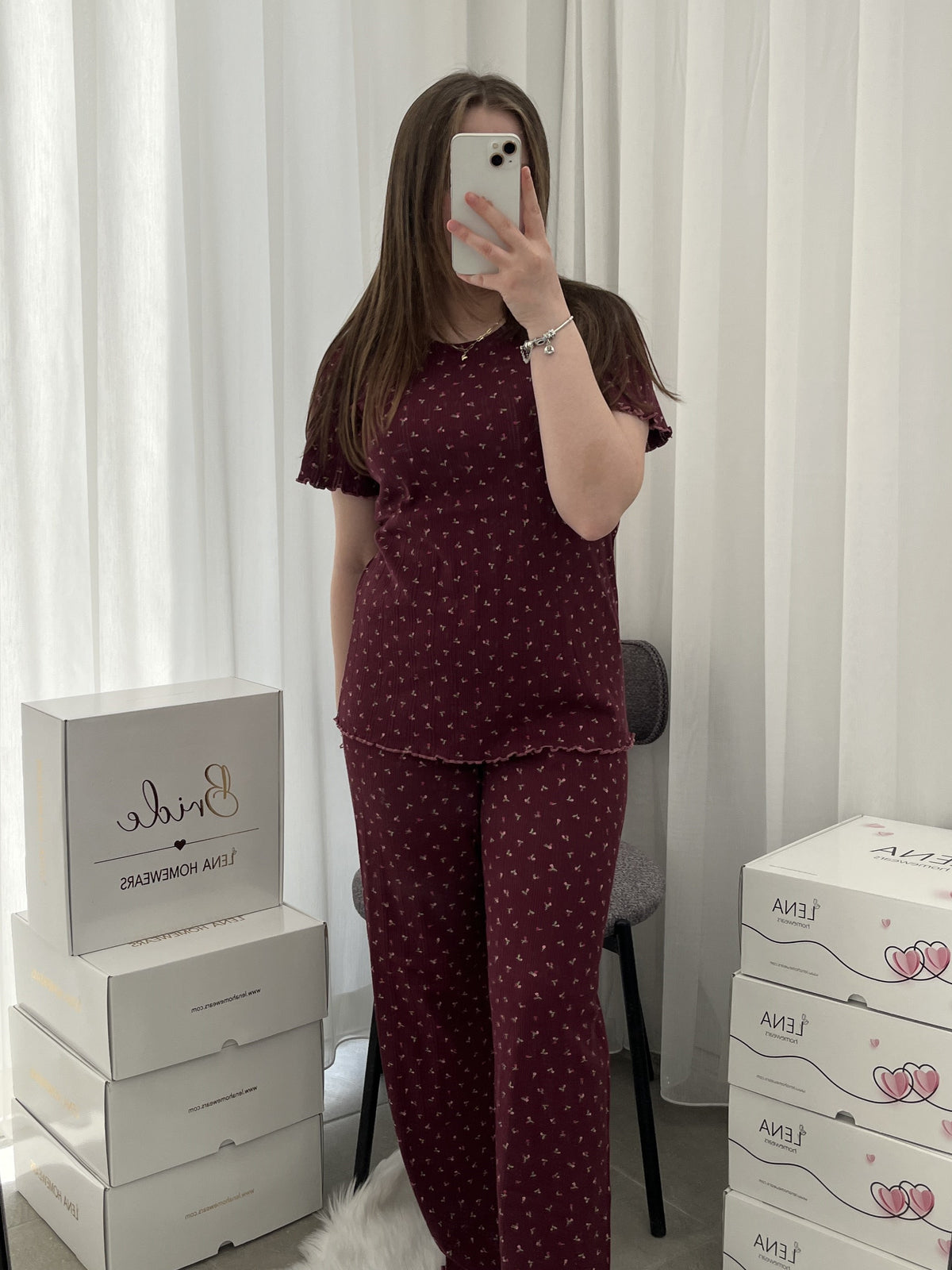 Plum Flower Cotton 6-Piece Transfer Pajama Set