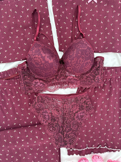Plum Flower Cotton 6-Piece Transfer Pajama Set