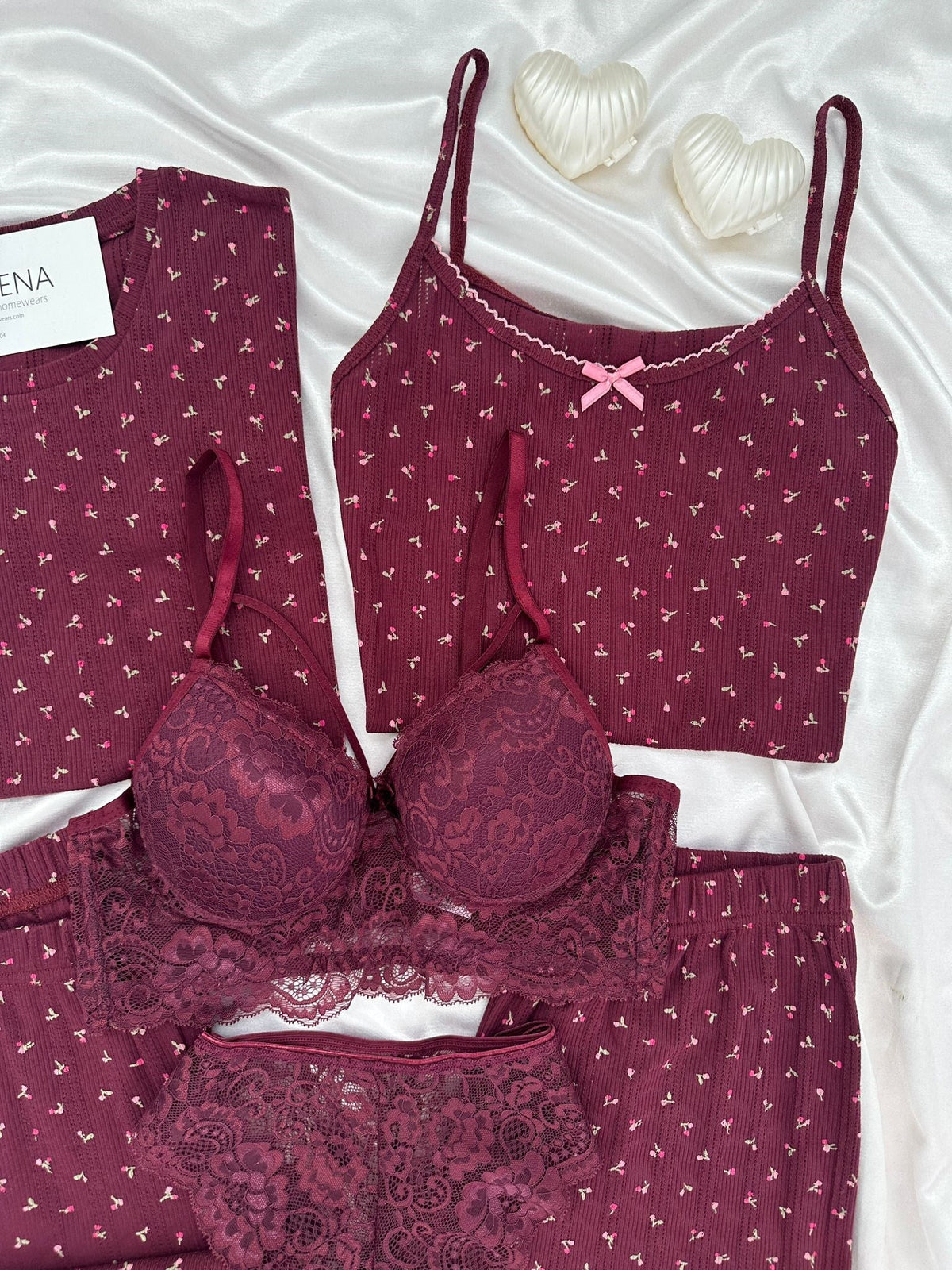 Plum Flower Cotton 6-Piece Transfer Pajama Set