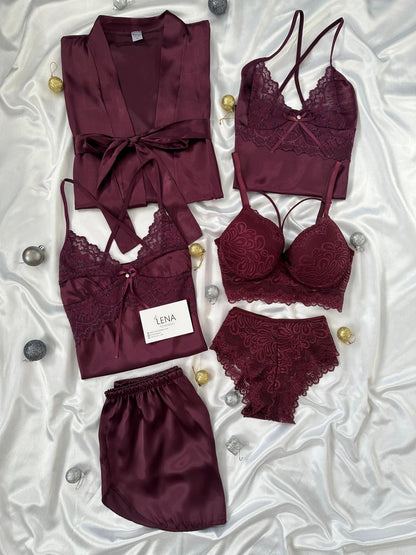 Maroon Love Night Suit & Bra Penty Set Combo for Women's
