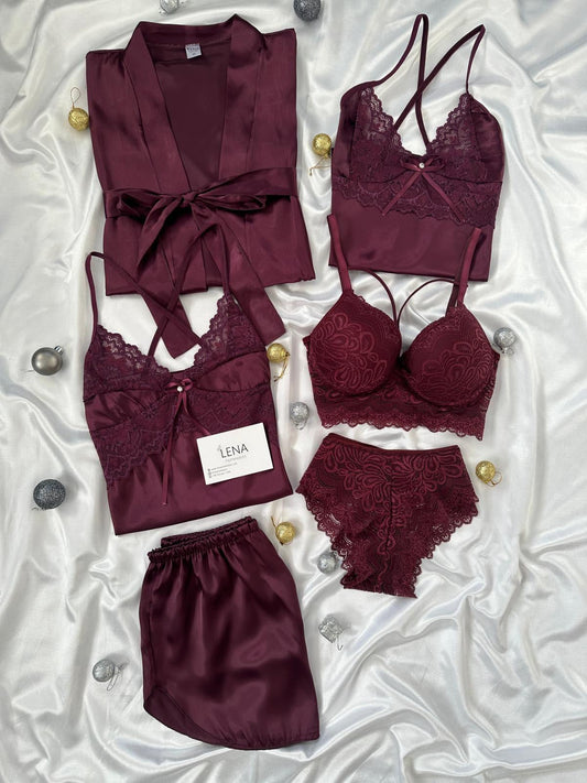 Maroon Love Night Suit & Bra Penty Set Combo for Women's