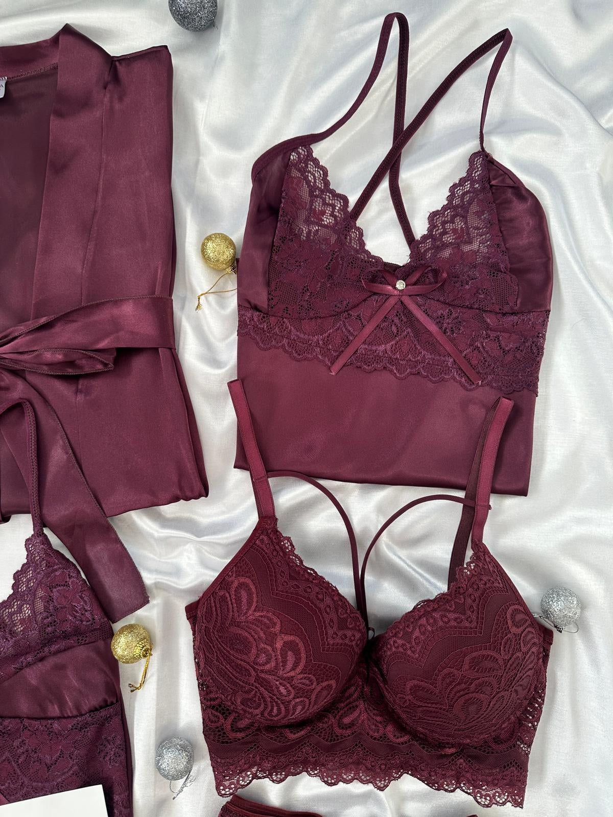 Maroon Love Night Suit & Bra Penty Set Combo for Women's