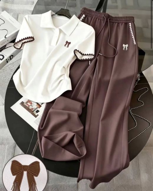 Women’s Elegant Comfort Co-Ord Set [Brown Bow]