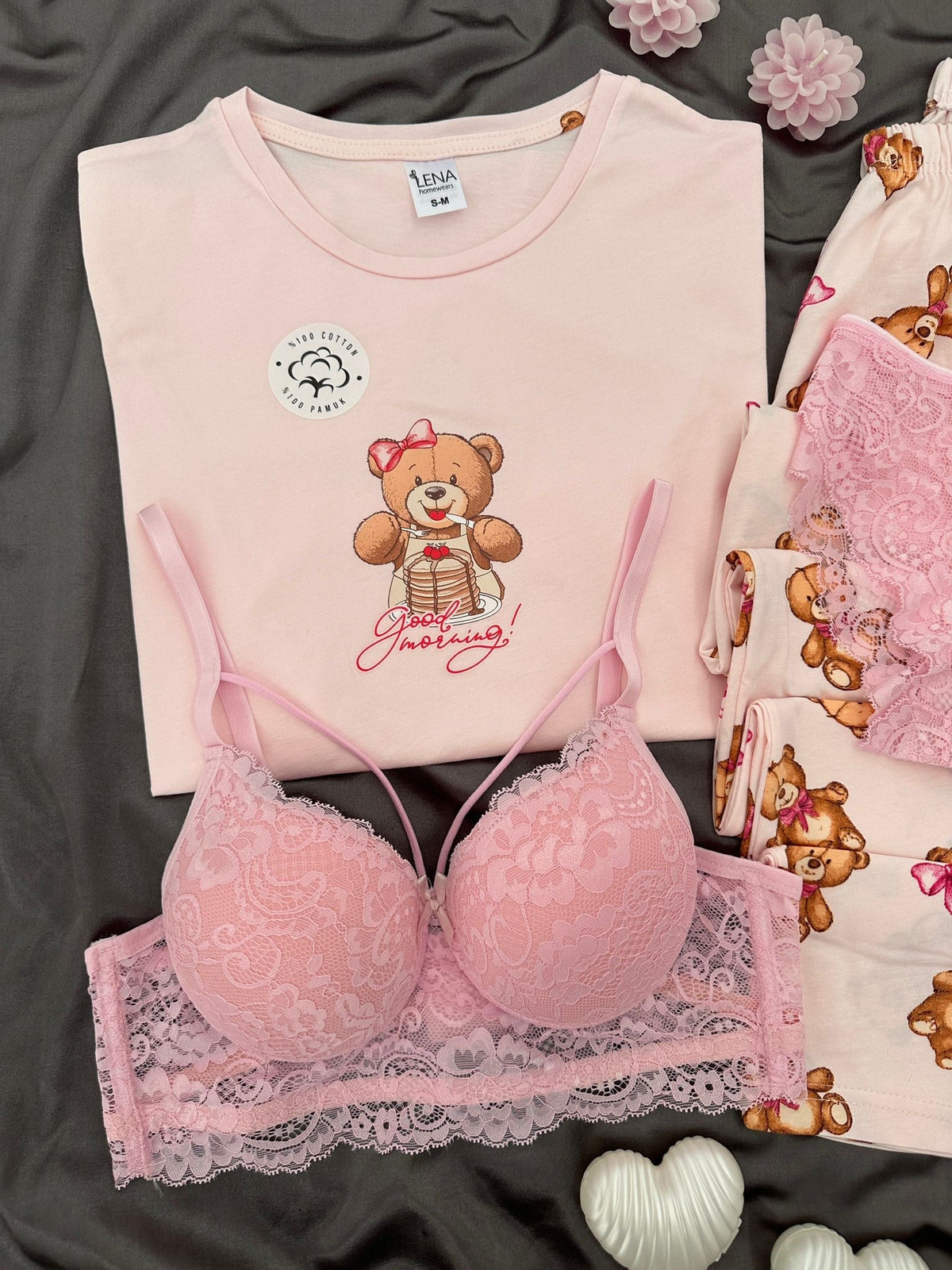 Fluffy Cotton Four-Piece Pajama & Lingerie Set