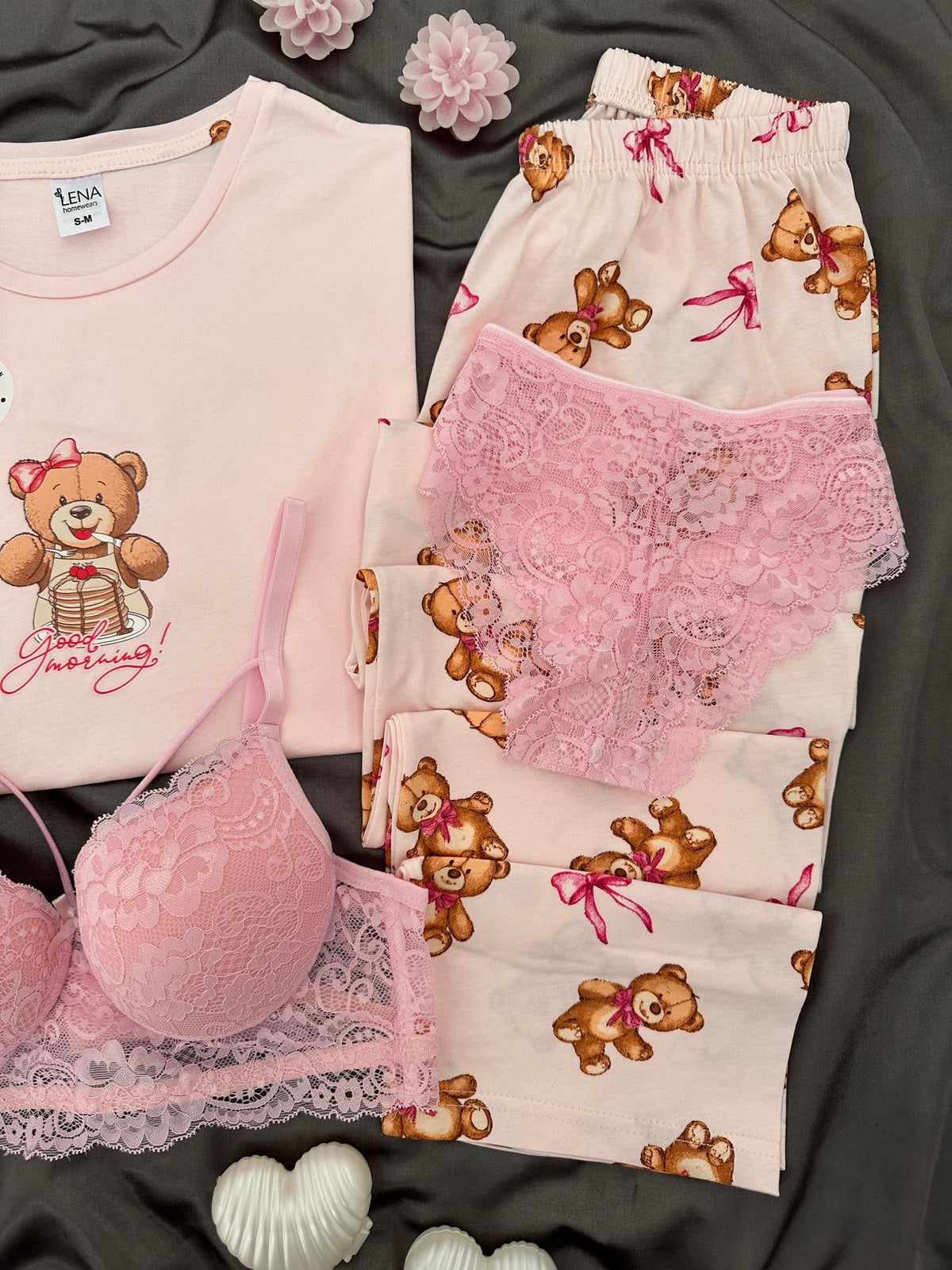 Fluffy Cotton Four-Piece Pajama & Lingerie Set