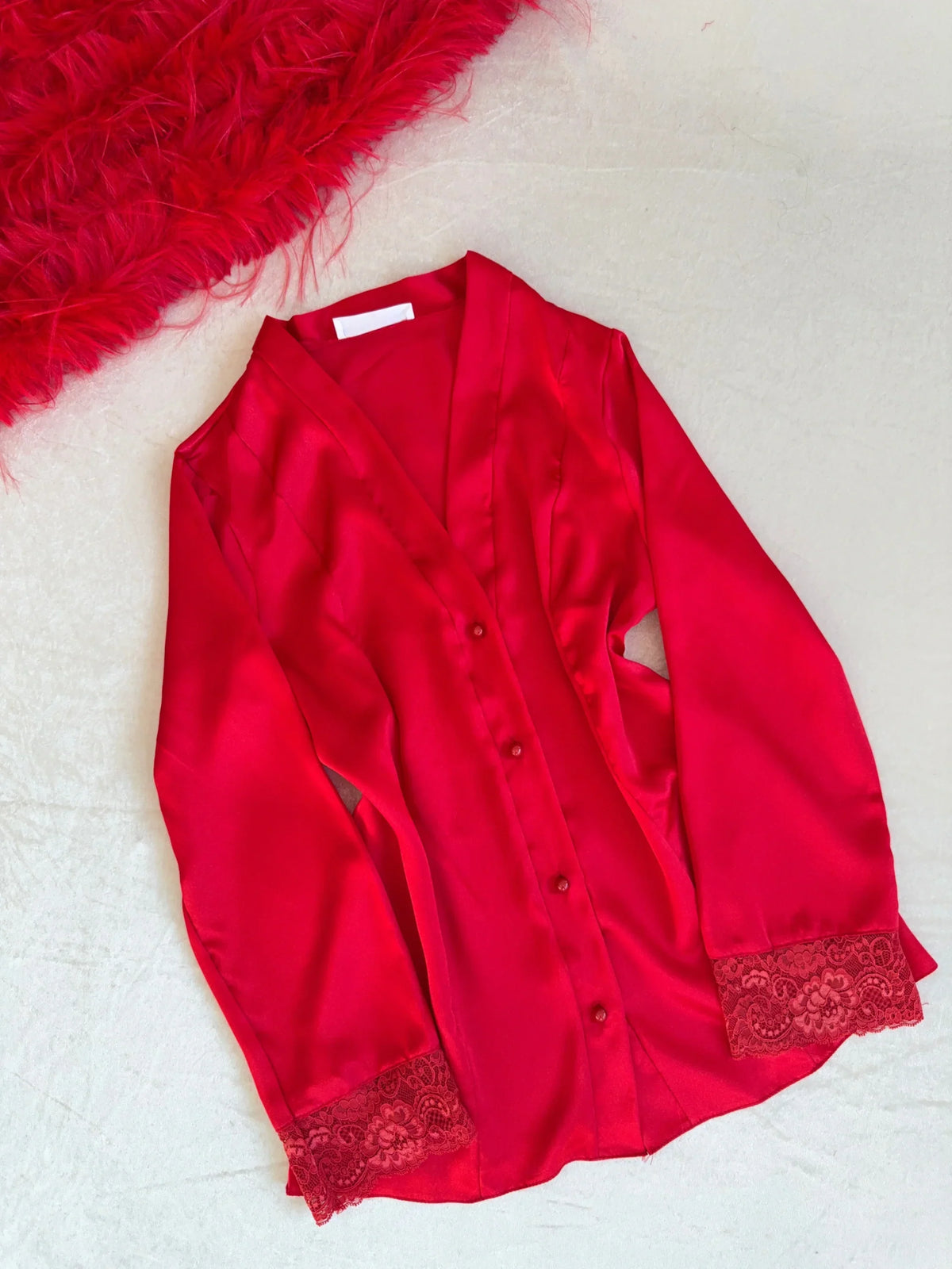 Red Lace 6-Piece Satin Bridal Lingerie Set | Women's Satin Nightgown & Robe Set