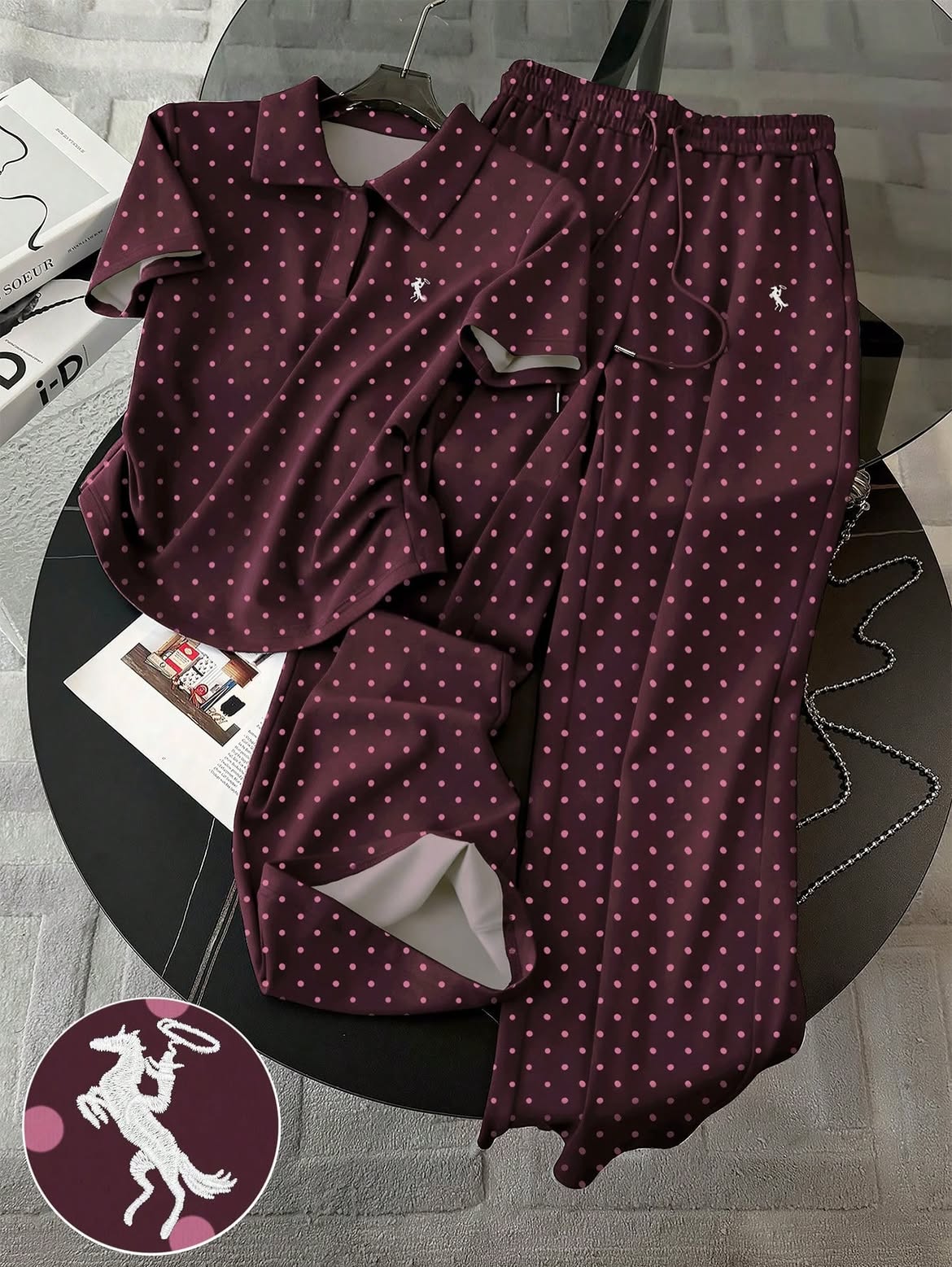 Women’s Elegant Comfort Co-Ord Set [Wine Polka]