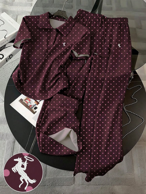 Women’s Elegant Comfort Co-Ord Set [Wine Polka]