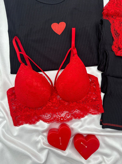 Black Miray Short-Sleeved Pajama Set Combo For Women
