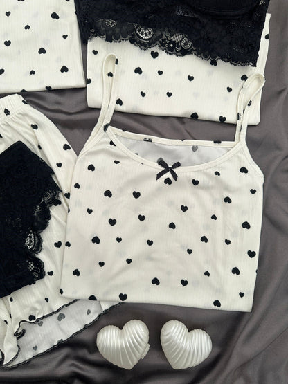 Black Heart Patterned 6-Piece & Pajama Set