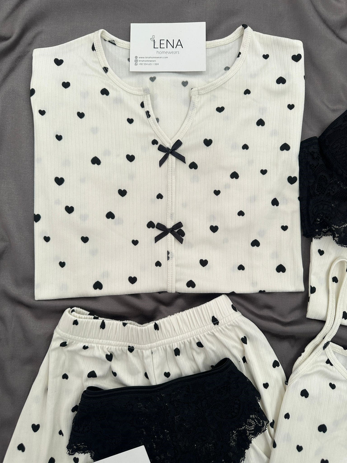 Black Heart Patterned 6-Piece & Pajama Set