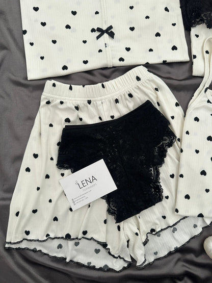 Black Heart Patterned 6-Piece & Pajama Set
