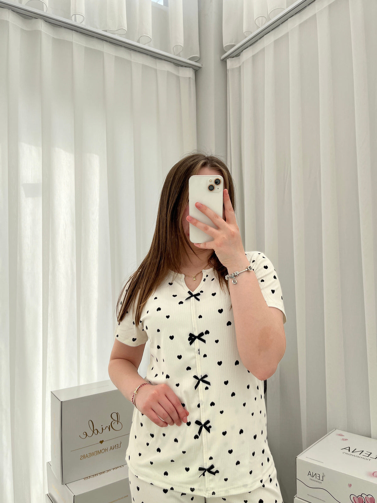 Black Heart Patterned 6-Piece & Pajama Set