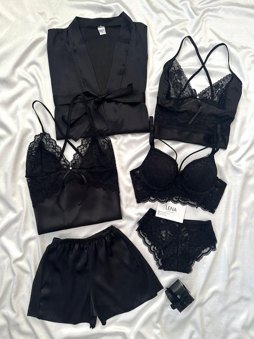 Black Love Night Suit & Bra Penty Set Combo for Women's