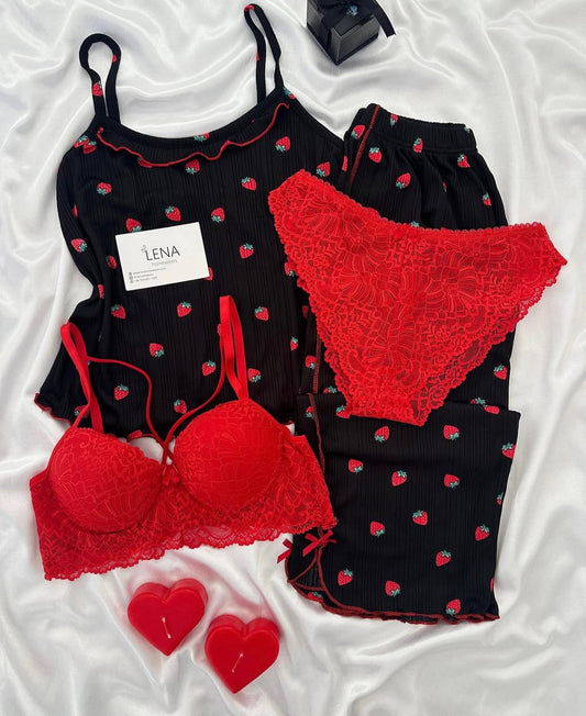 Women's Love Nightwear & Bra Penty Set